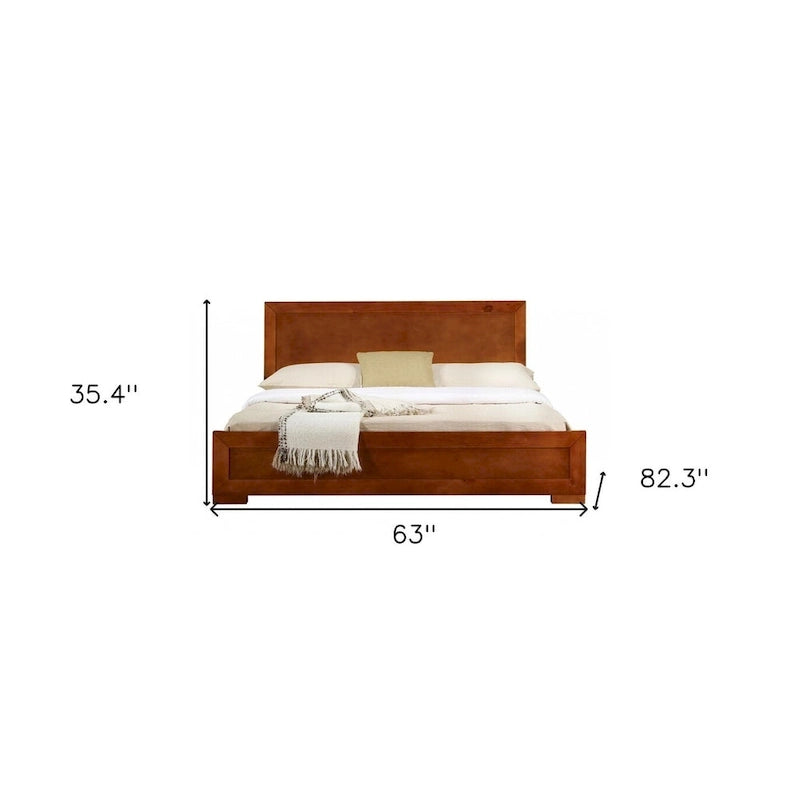 Cadre de lit Queen en bois brun – Lit plateforme classique en bois massif