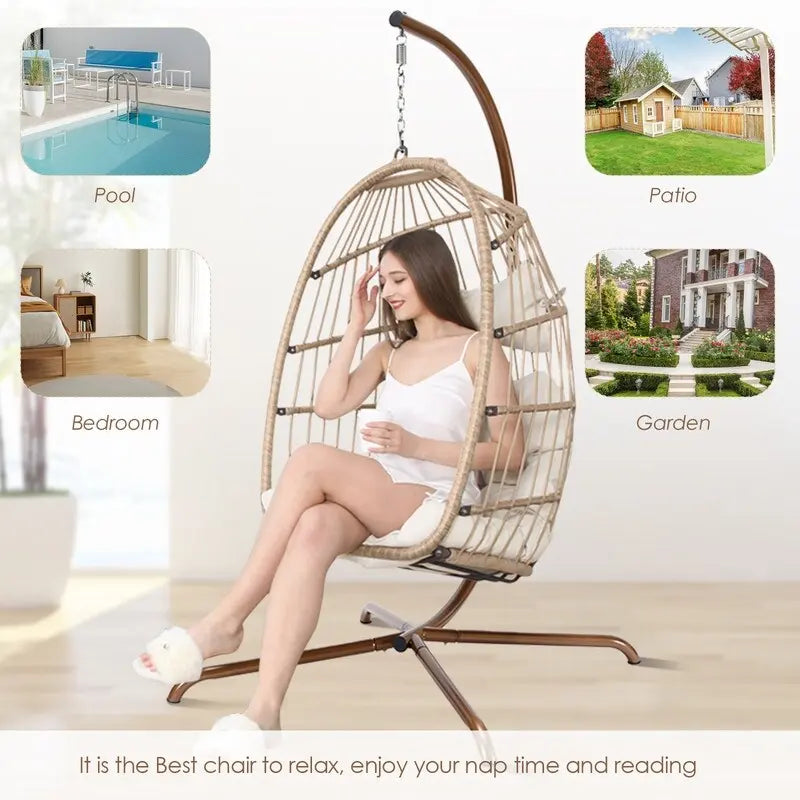 Fauteuil balançoire œuf d'intérieur avec support – Chaise suspendue de 159 kg pour salon