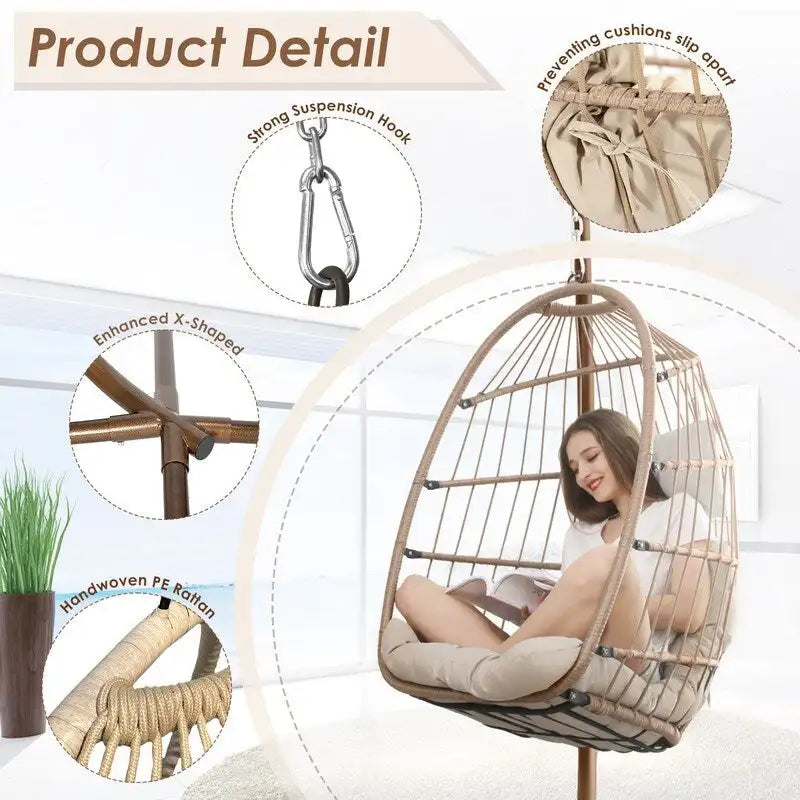 Fauteuil balançoire œuf d'intérieur avec support – Chaise suspendue de 159 kg pour salon