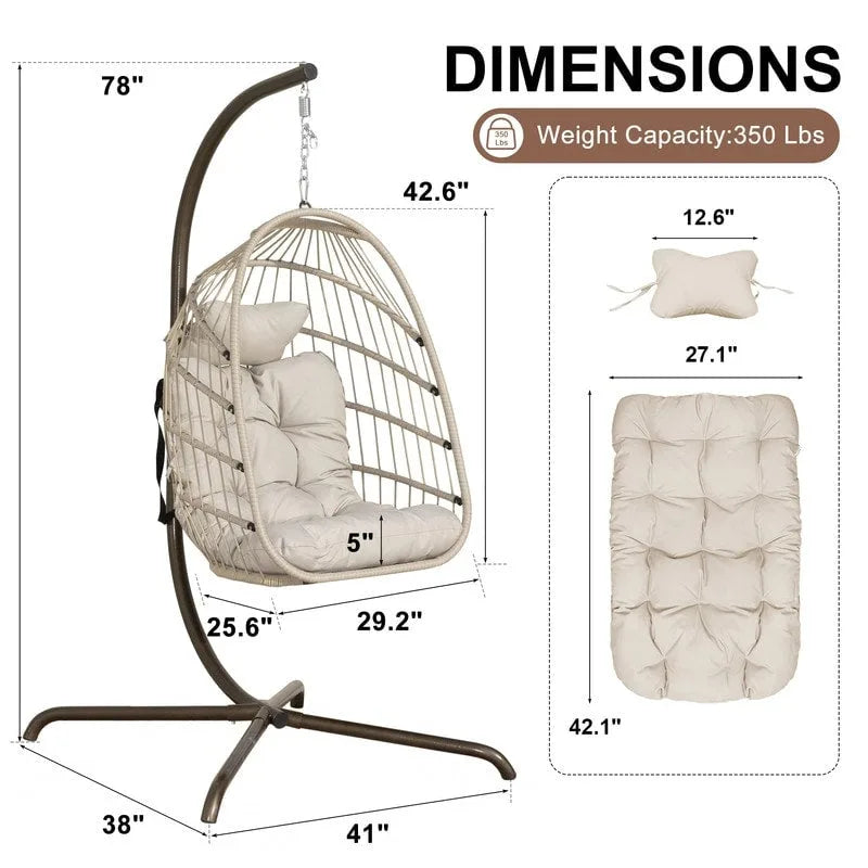 Fauteuil balançoire œuf d'intérieur avec support – Chaise suspendue de 159 kg pour salon