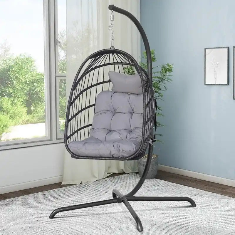 Fauteuil balançoire œuf d'intérieur avec support – Chaise suspendue de 159 kg pour salon