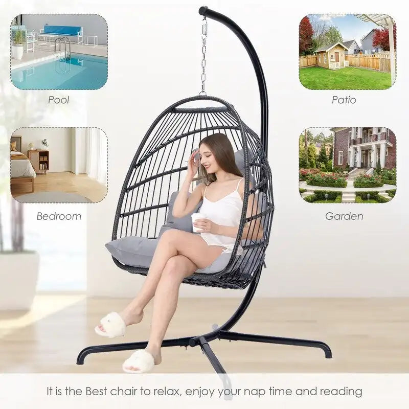 Fauteuil balançoire œuf d'intérieur avec support – Chaise suspendue de 159 kg pour salon