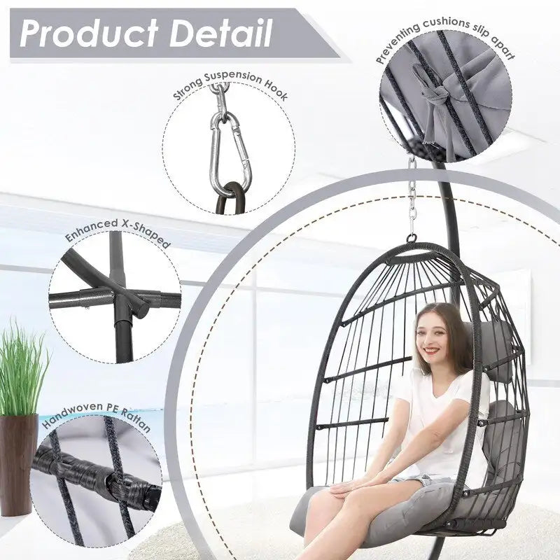 Fauteuil balançoire œuf d'intérieur avec support – Chaise suspendue de 159 kg pour salon