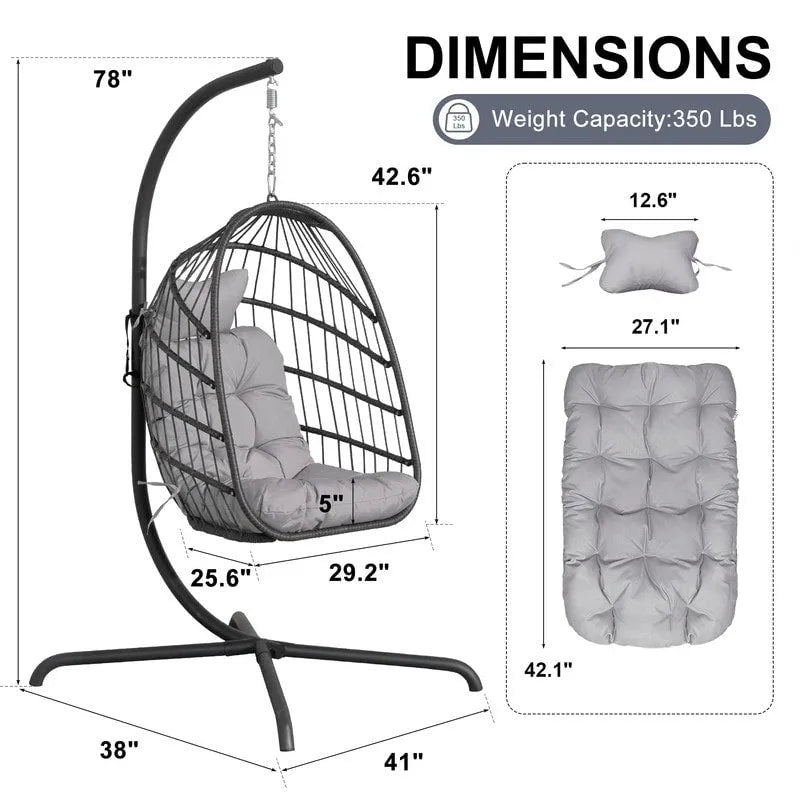 Fauteuil balançoire œuf d'intérieur avec support – Chaise suspendue de 159 kg pour salon
