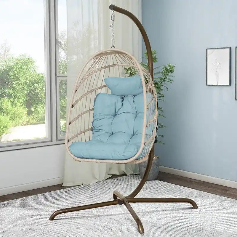 Fauteuil balançoire œuf d'intérieur avec support – Chaise suspendue de 159 kg pour salon