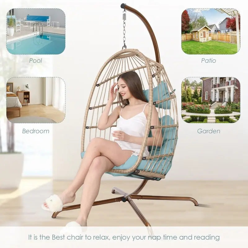 Fauteuil balançoire œuf d'intérieur avec support – Chaise suspendue de 159 kg pour salon