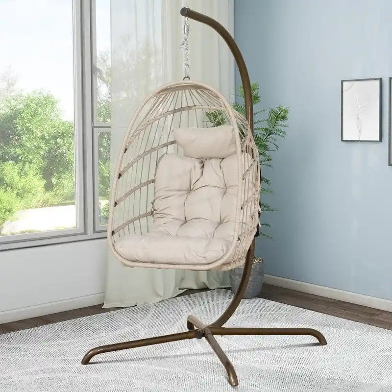 Fauteuil balançoire œuf d'intérieur avec support – Chaise suspendue de 159 kg pour salon