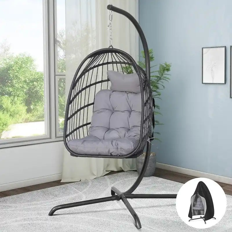 Fauteuil balançoire œuf d'intérieur avec support – Chaise suspendue de 159 kg pour salon