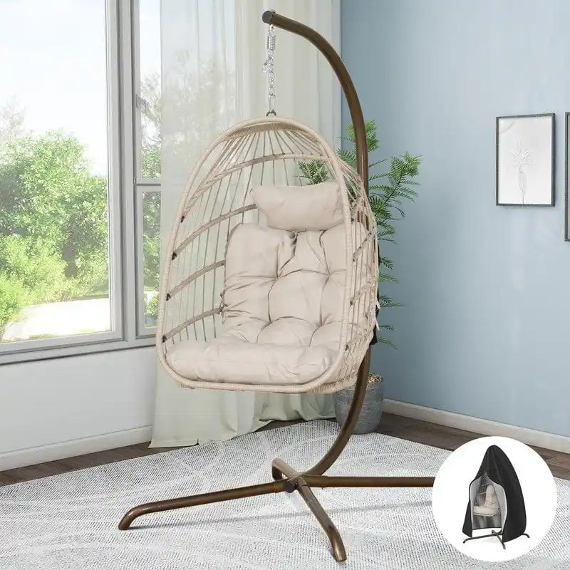 Fauteuil balançoire œuf d'intérieur avec support – Chaise suspendue de 159 kg pour salon