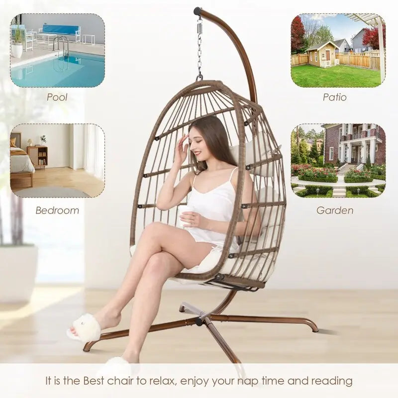 Fauteuil balançoire œuf d'intérieur avec support – Chaise suspendue de 159 kg pour salon