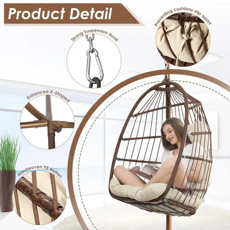 Fauteuil balançoire œuf d'intérieur avec support – Chaise suspendue de 159 kg pour salon