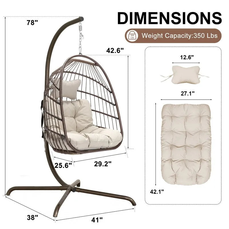 Fauteuil balançoire œuf d'intérieur avec support – Chaise suspendue de 159 kg pour salon