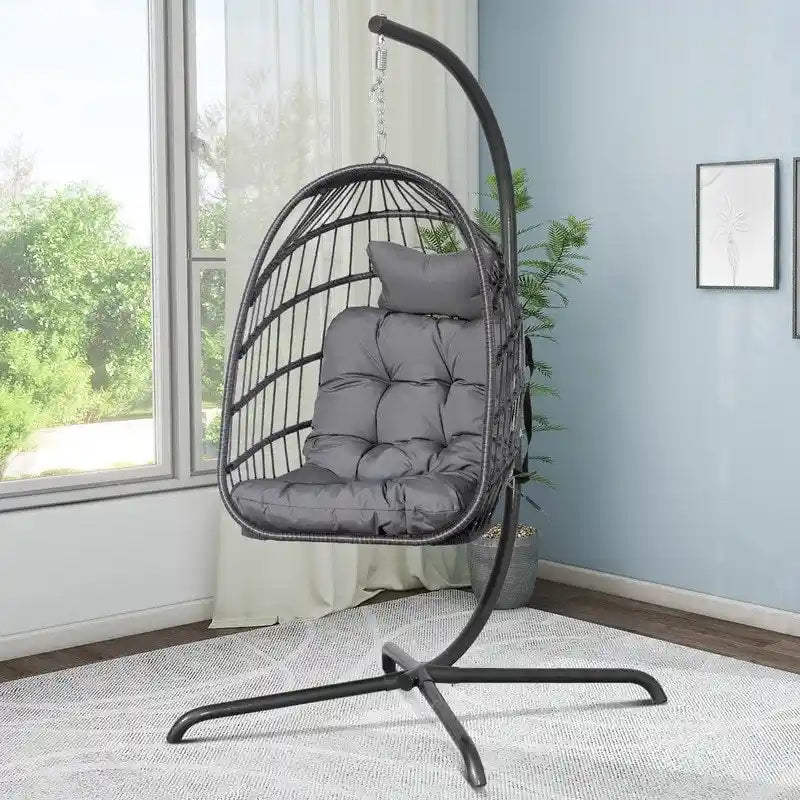 Fauteuil balançoire œuf d'intérieur avec support – Chaise suspendue de 159 kg pour salon