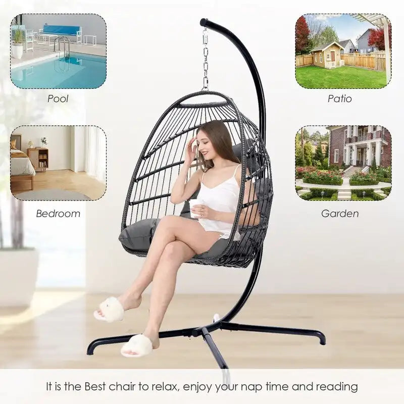 Fauteuil balançoire œuf d'intérieur avec support – Chaise suspendue de 159 kg pour salon