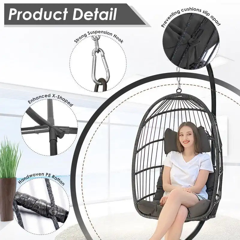Fauteuil balançoire œuf d'intérieur avec support – Chaise suspendue de 159 kg pour salon