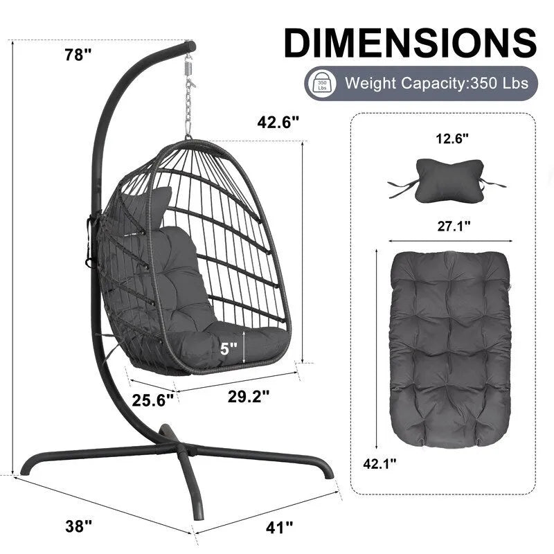 Fauteuil balançoire œuf d'intérieur avec support – Chaise suspendue de 159 kg pour salon