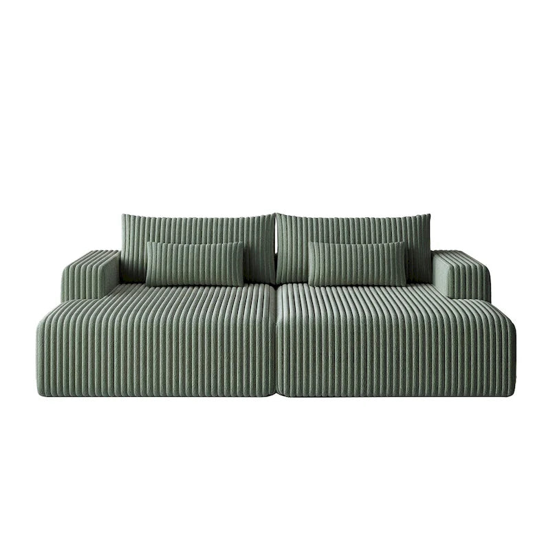 Sectionnel 102 en velours côtelé Corduroy Cloud avec canapé-lit inclinable, conception sans assemblage et dossier ergonomique