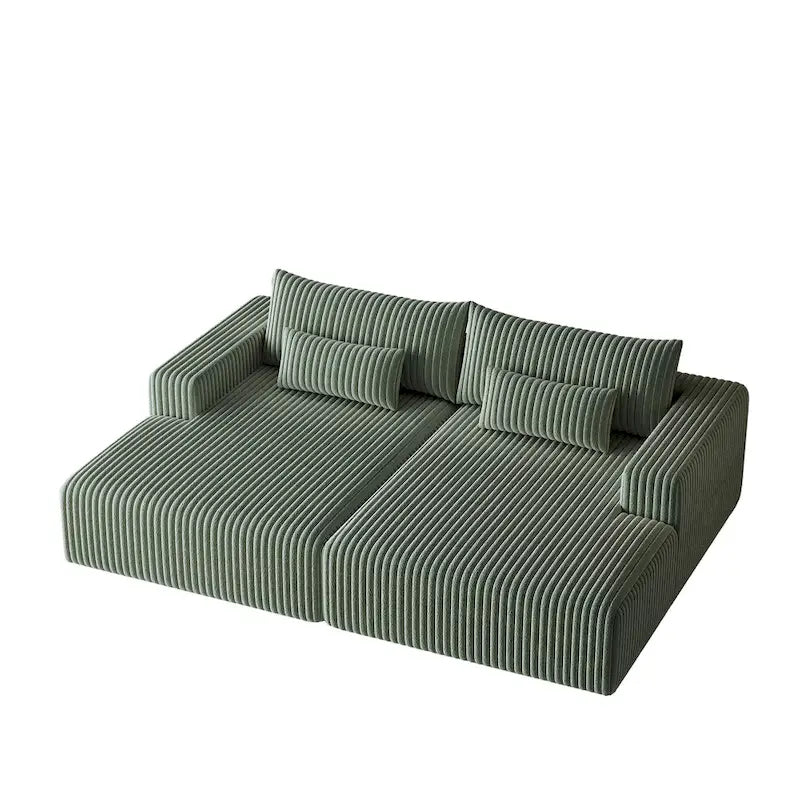 Sectionnel 102 en velours côtelé Corduroy Cloud avec canapé-lit inclinable, conception sans assemblage et dossier ergonomique