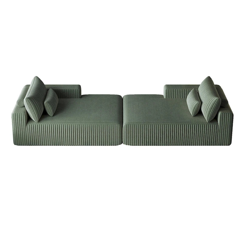 Sectionnel 102 en velours côtelé Corduroy Cloud avec canapé-lit inclinable, conception sans assemblage et dossier ergonomique