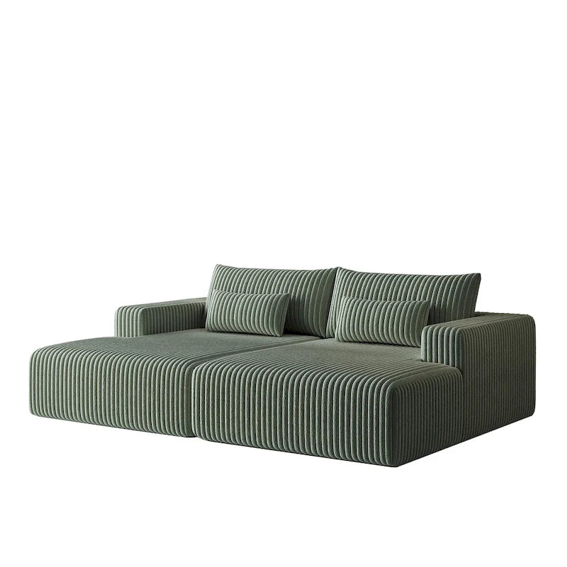 Sectionnel 102 en velours côtelé Corduroy Cloud avec canapé-lit inclinable, conception sans assemblage et dossier ergonomique