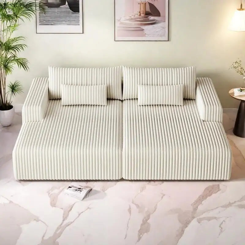 Sectionnel 102 en velours côtelé Corduroy Cloud avec canapé-lit inclinable, conception sans assemblage et dossier ergonomique