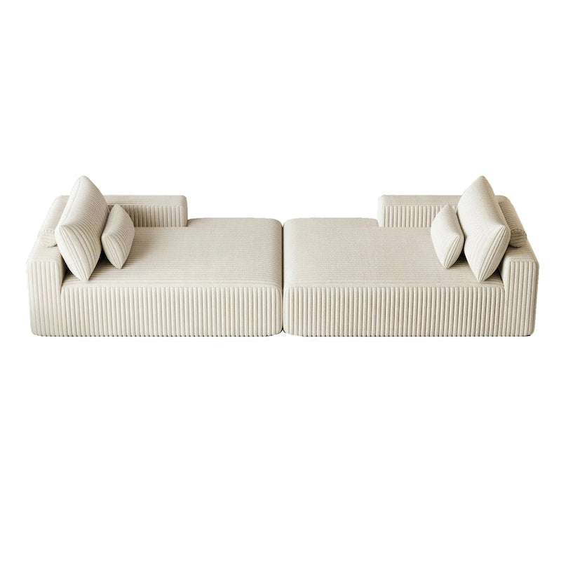 Sectionnel 102 en velours côtelé Corduroy Cloud avec canapé-lit inclinable, conception sans assemblage et dossier ergonomique