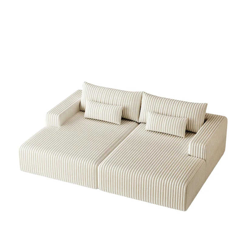 Sectionnel 102 en velours côtelé Corduroy Cloud avec canapé-lit inclinable, conception sans assemblage et dossier ergonomique