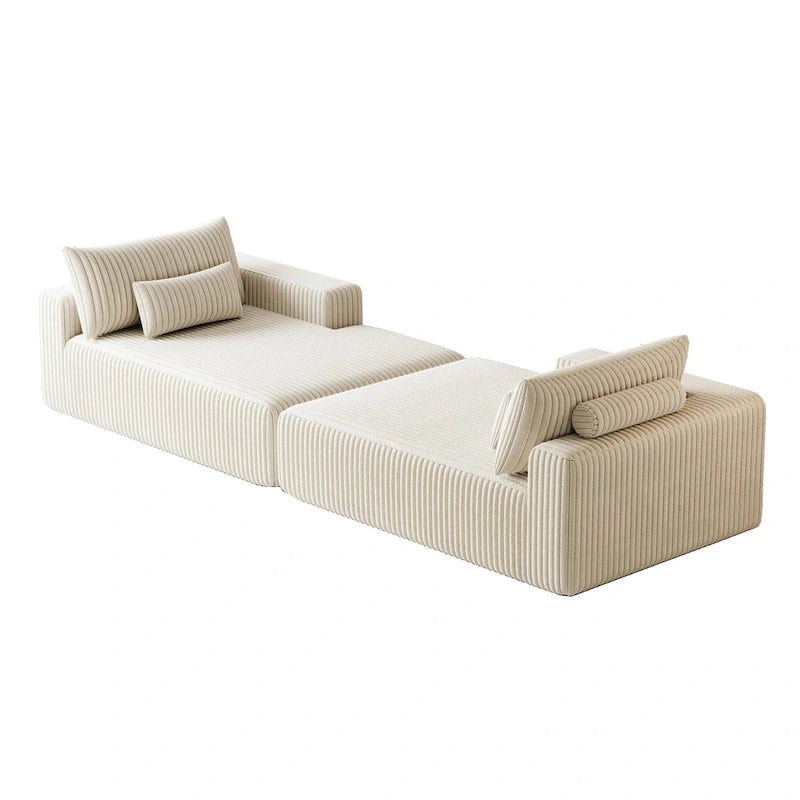 Sectionnel 102 en velours côtelé Corduroy Cloud avec canapé-lit inclinable, conception sans assemblage et dossier ergonomique