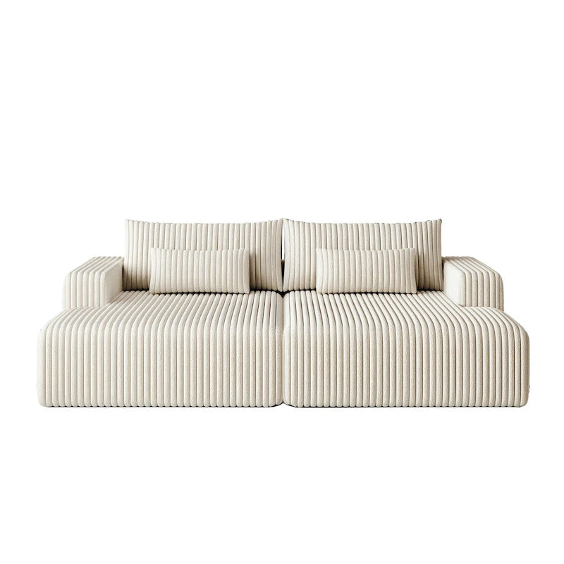 Sectionnel 102 en velours côtelé Corduroy Cloud avec canapé-lit inclinable, conception sans assemblage et dossier ergonomique