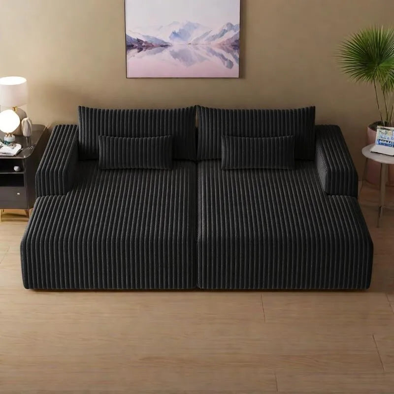 Sectionnel 102 en velours côtelé Corduroy Cloud avec canapé-lit inclinable, conception sans assemblage et dossier ergonomique