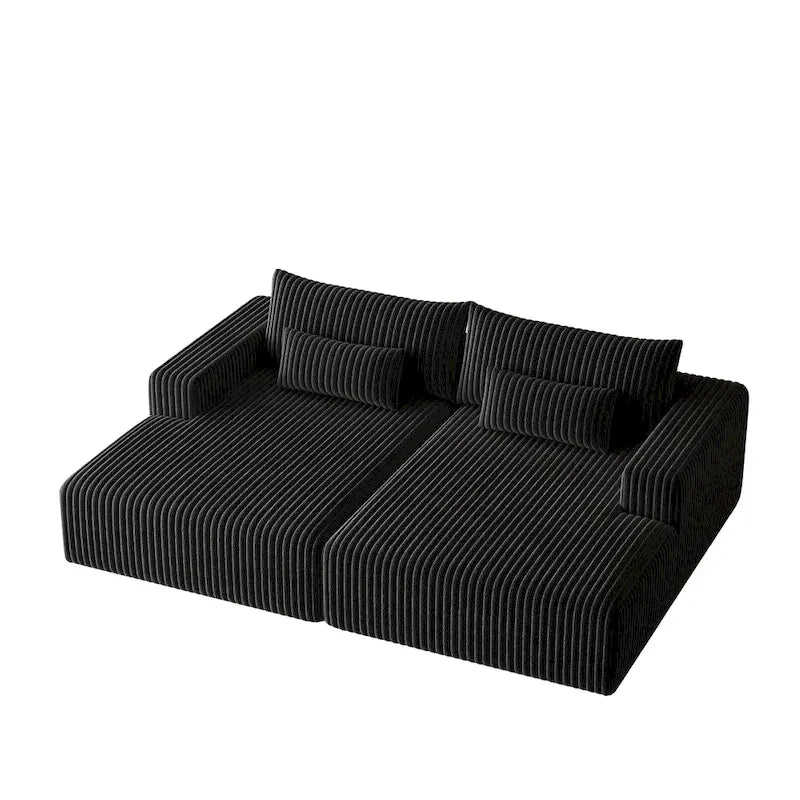 Sectionnel 102 en velours côtelé Corduroy Cloud avec canapé-lit inclinable, conception sans assemblage et dossier ergonomique
