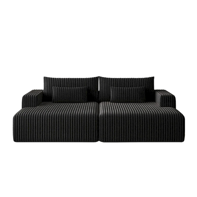 Sectionnel 102 en velours côtelé Corduroy Cloud avec canapé-lit inclinable, conception sans assemblage et dossier ergonomique