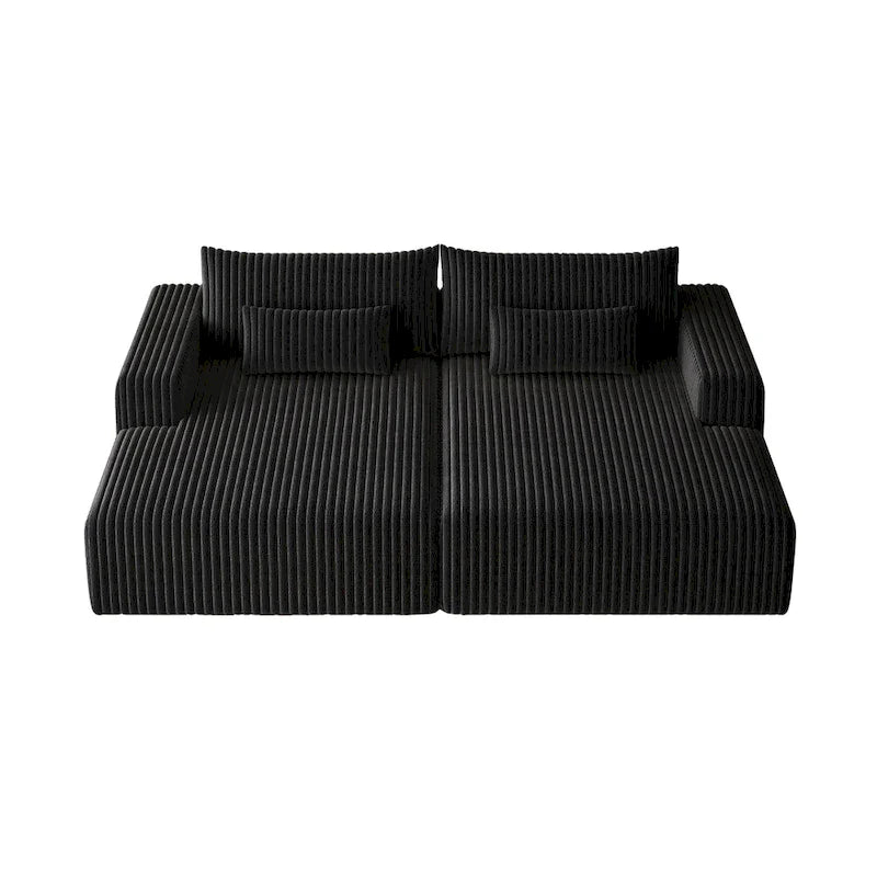 Sectionnel 102 en velours côtelé Corduroy Cloud avec canapé-lit inclinable, conception sans assemblage et dossier ergonomique