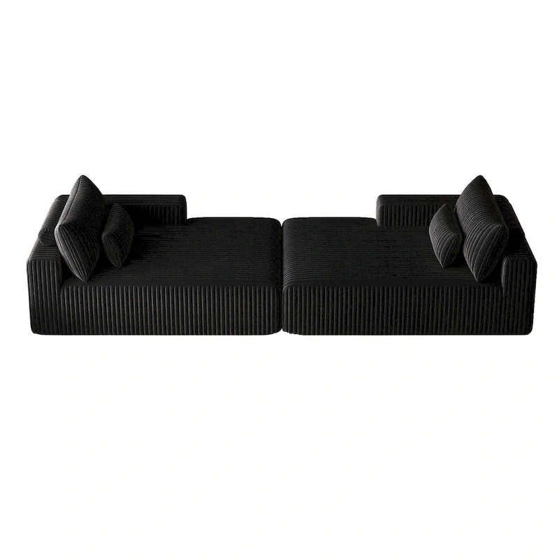 Sectionnel 102 en velours côtelé Corduroy Cloud avec canapé-lit inclinable, conception sans assemblage et dossier ergonomique