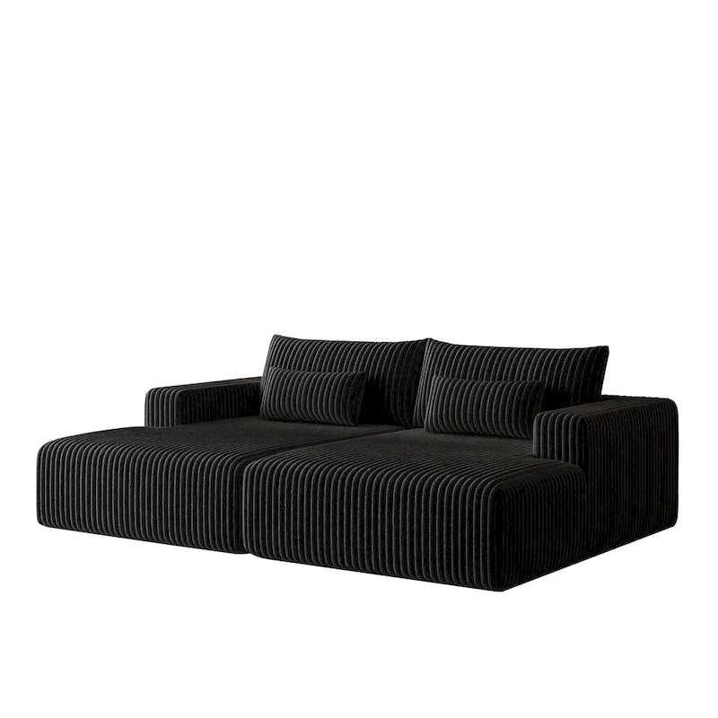 Sectionnel 102 en velours côtelé Corduroy Cloud avec canapé-lit inclinable, conception sans assemblage et dossier ergonomique