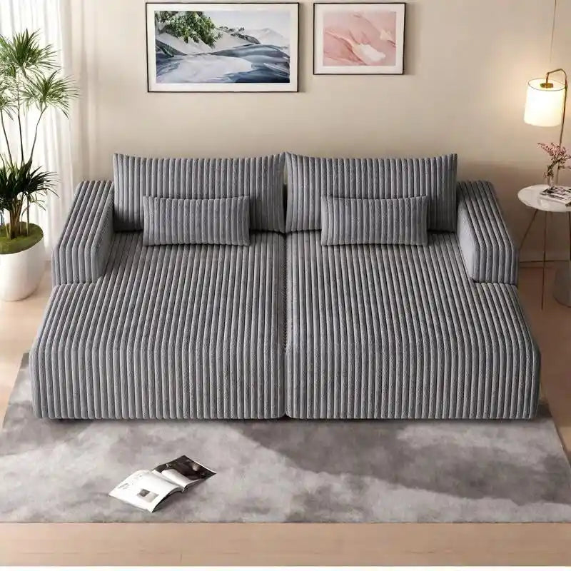 Sectionnel 102 en velours côtelé Corduroy Cloud avec canapé-lit inclinable, conception sans assemblage et dossier ergonomique