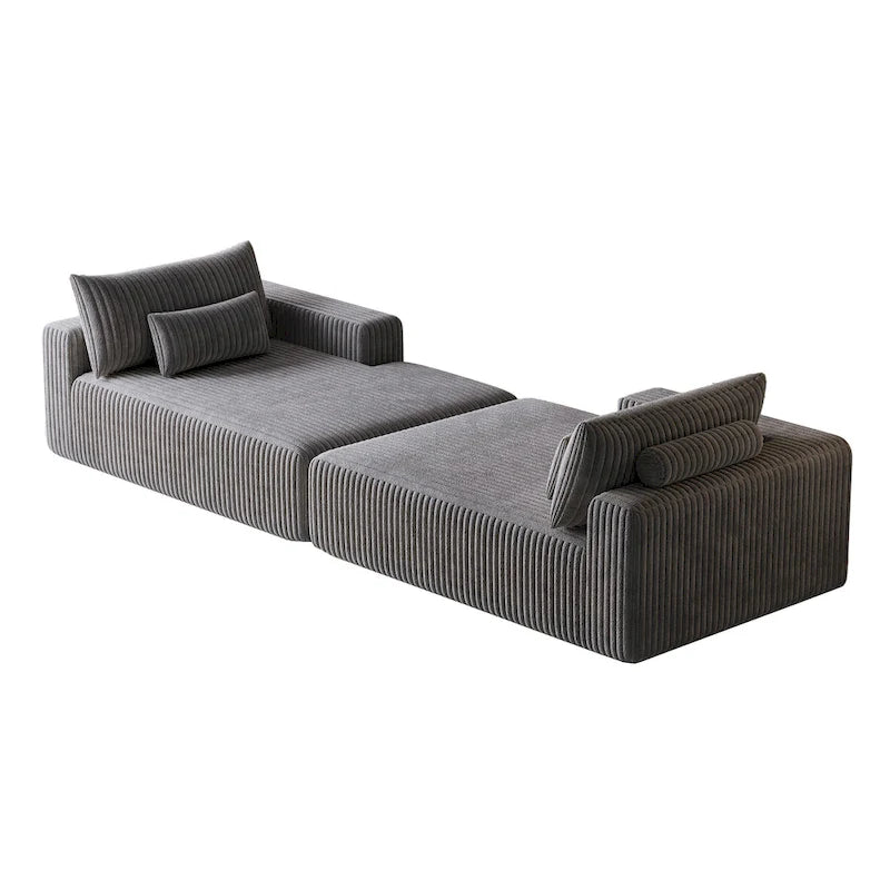 Sectionnel 102 en velours côtelé Corduroy Cloud avec canapé-lit inclinable, conception sans assemblage et dossier ergonomique