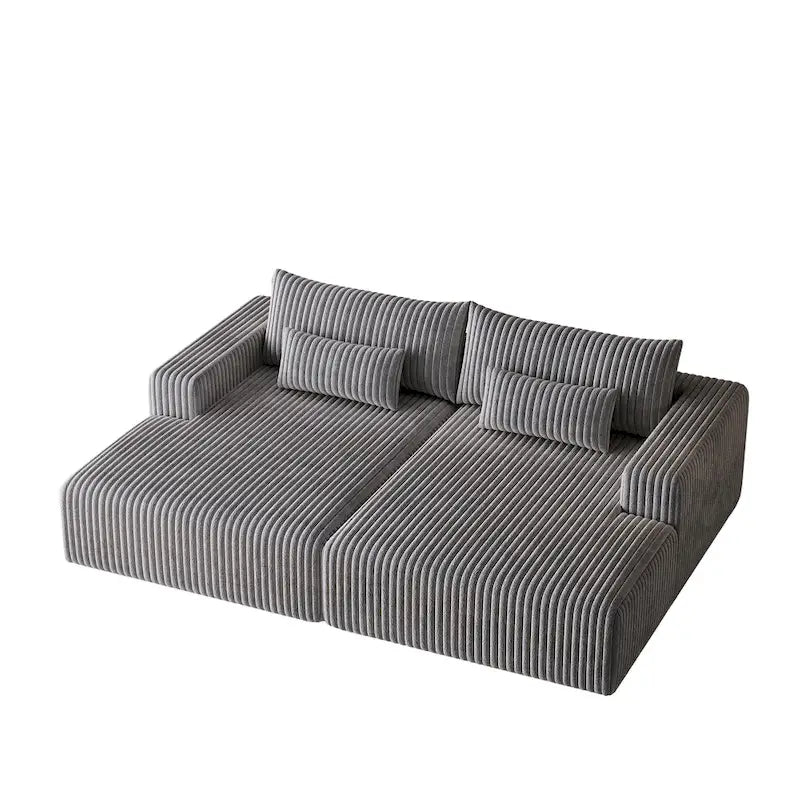 Sectionnel 102 en velours côtelé Corduroy Cloud avec canapé-lit inclinable, conception sans assemblage et dossier ergonomique