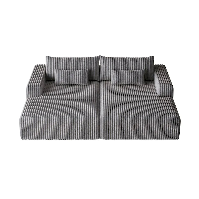 Sectionnel 102 en velours côtelé Corduroy Cloud avec canapé-lit inclinable, conception sans assemblage et dossier ergonomique
