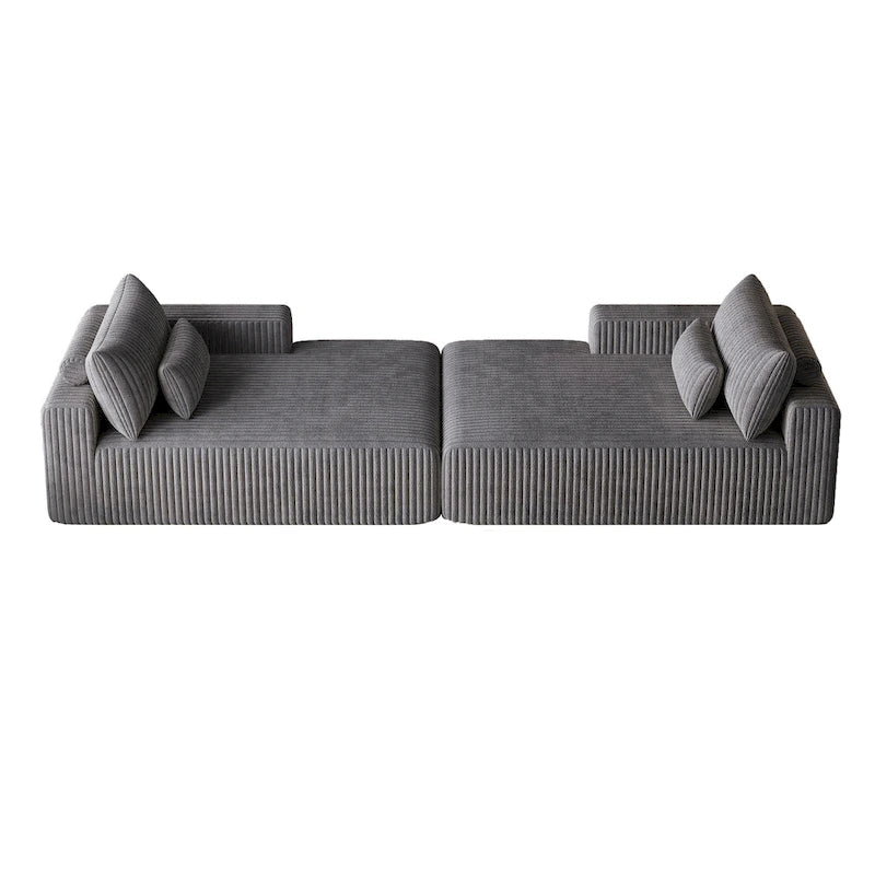 Sectionnel 102 en velours côtelé Corduroy Cloud avec canapé-lit inclinable, conception sans assemblage et dossier ergonomique
