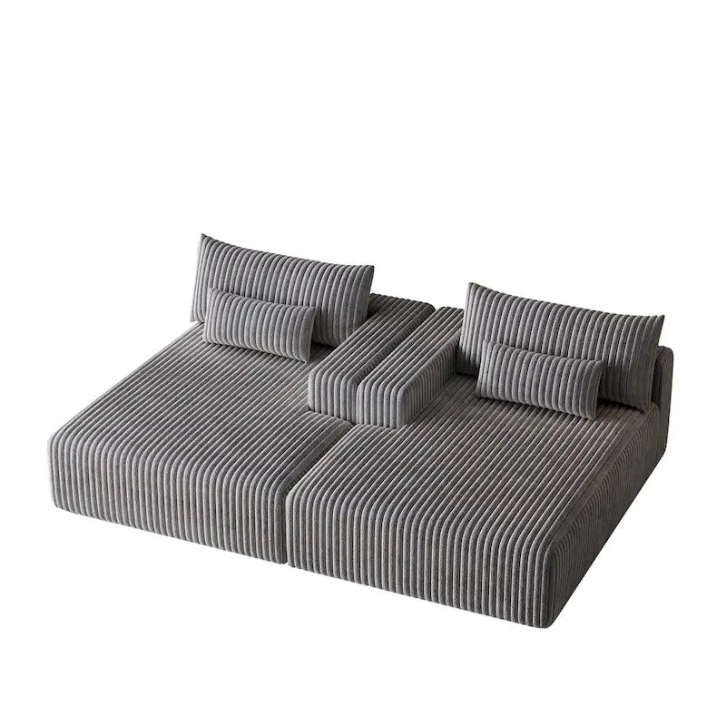 Sectionnel 102 en velours côtelé Corduroy Cloud avec canapé-lit inclinable, conception sans assemblage et dossier ergonomique
