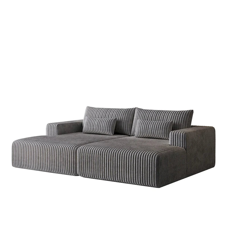 Sectionnel 102 en velours côtelé Corduroy Cloud avec canapé-lit inclinable, conception sans assemblage et dossier ergonomique