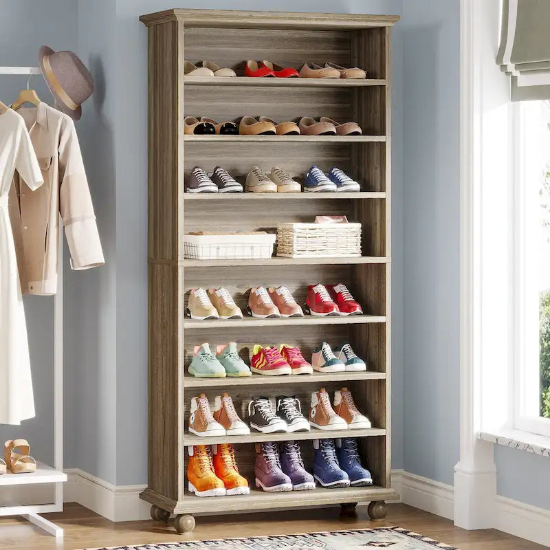 Meuble à chaussures étroit et haut à 9 niveaux avec éclairage LED pour le salon