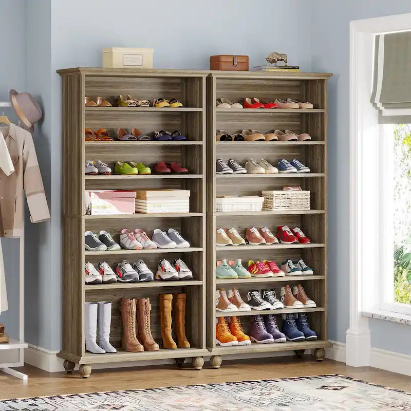 Meuble à chaussures étroit et haut à 9 niveaux avec éclairage LED pour le salon