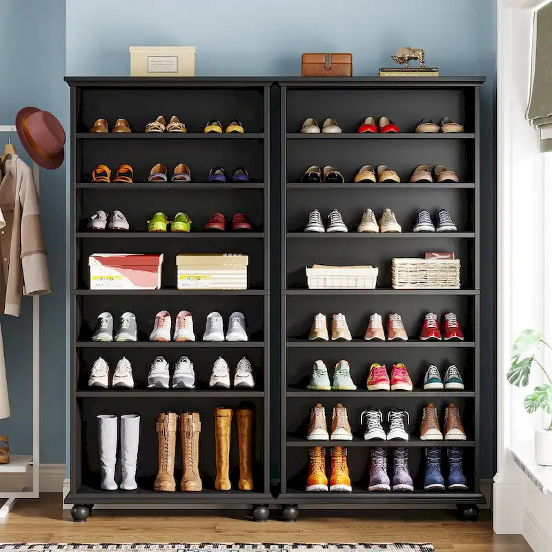 Meuble à chaussures étroit et haut à 9 niveaux avec éclairage LED pour le salon