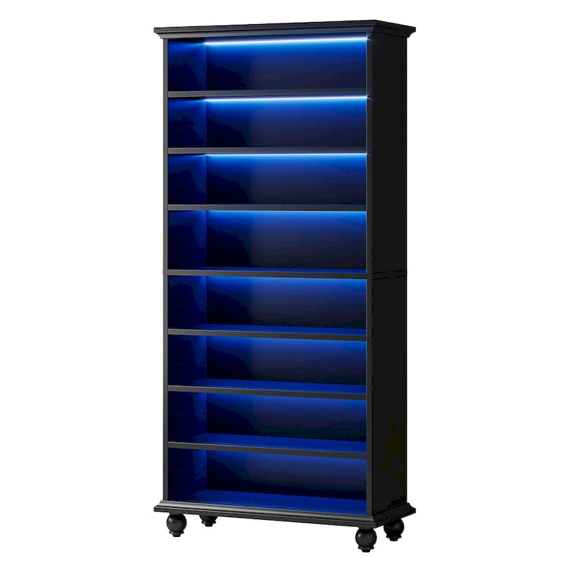 Meuble à chaussures étroit et haut à 9 niveaux avec éclairage LED pour le salon