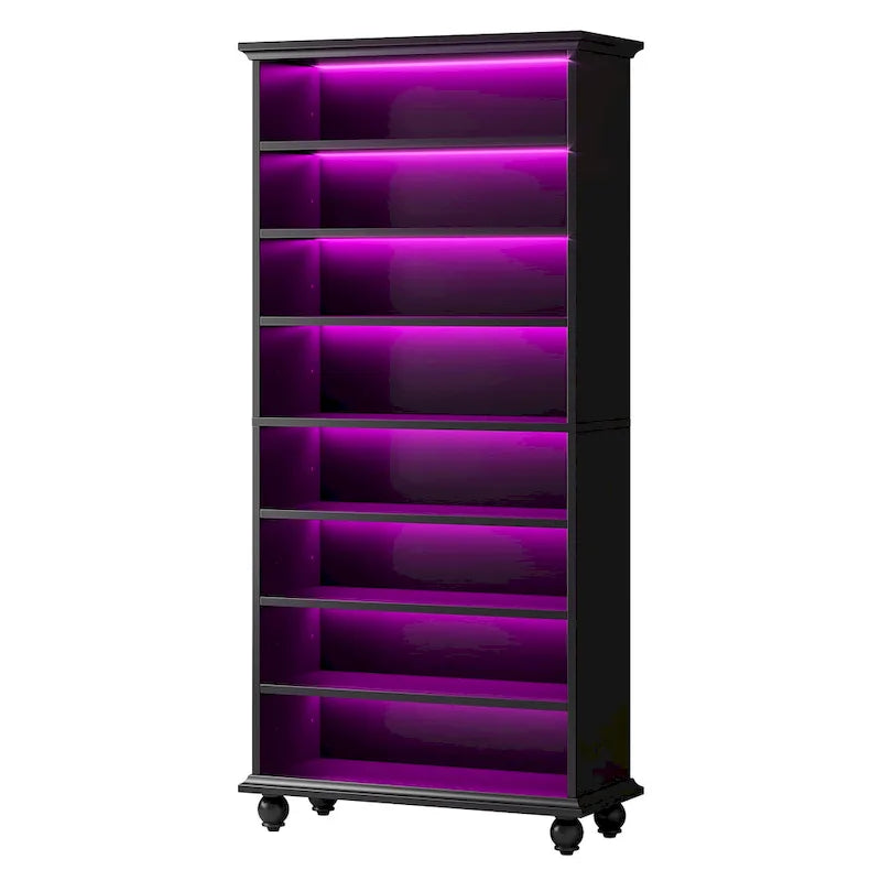Meuble à chaussures étroit et haut à 9 niveaux avec éclairage LED pour le salon
