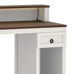 Bureau en bois de style ferme – Bandeau LED, 4 prises CA, 2 ports USB, support d'écran et tiroir