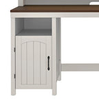 Bureau en bois de style ferme – Bandeau LED, 4 prises CA, 2 ports USB, support d'écran et tiroir