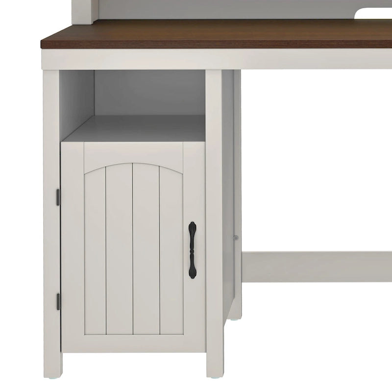 Bureau en bois de style ferme – Bandeau LED, 4 prises CA, 2 ports USB, support d'écran et tiroir